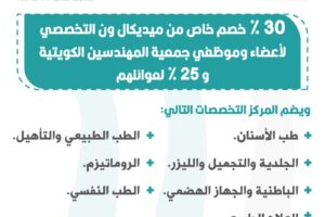 30% خصم خاص من ميدكال ون التخصصي لأعضاء وموظفي جمعية المهندسين الكويتية و25% لعوائلهم